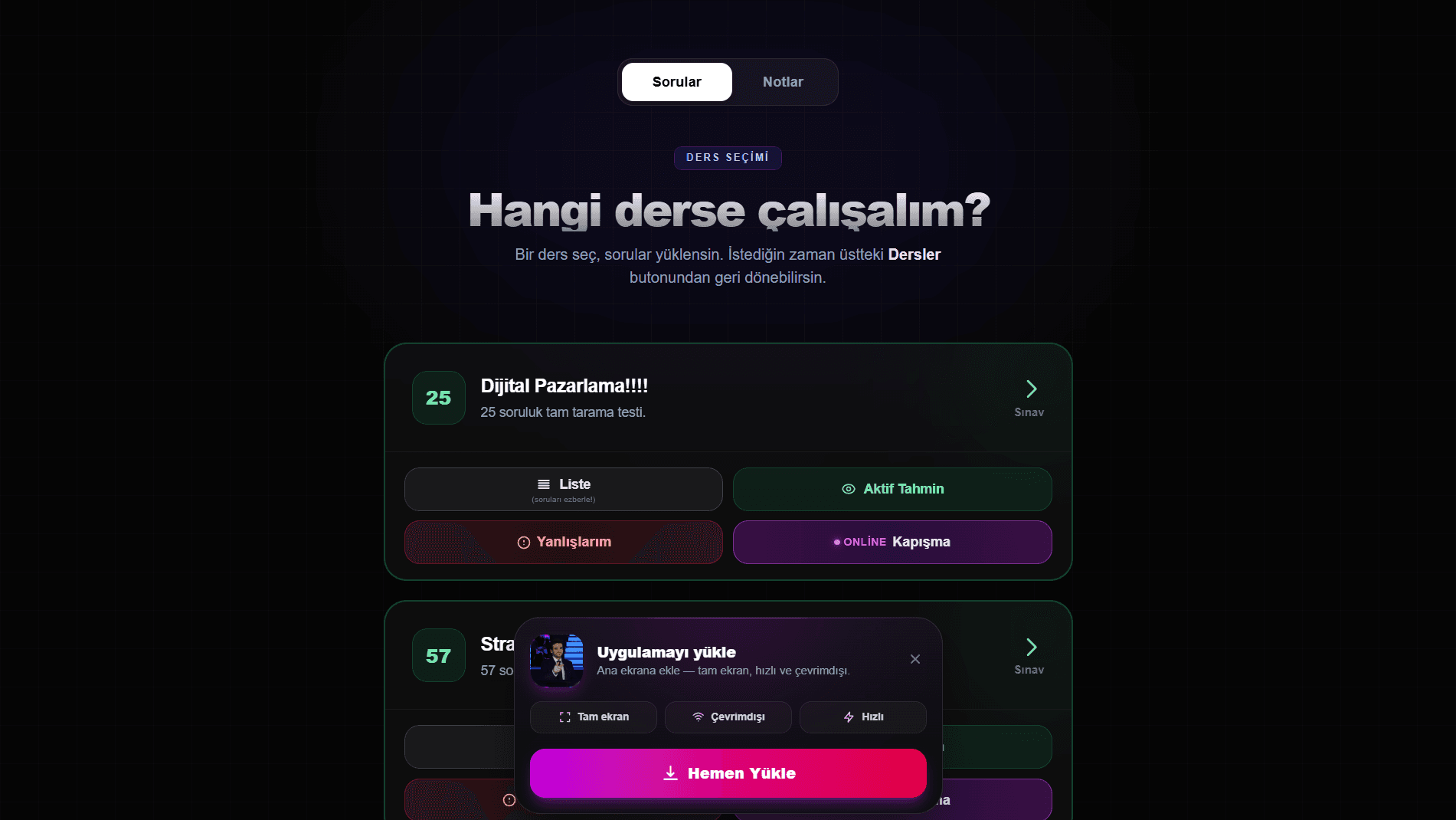 Sorular arayüzü — kare 1