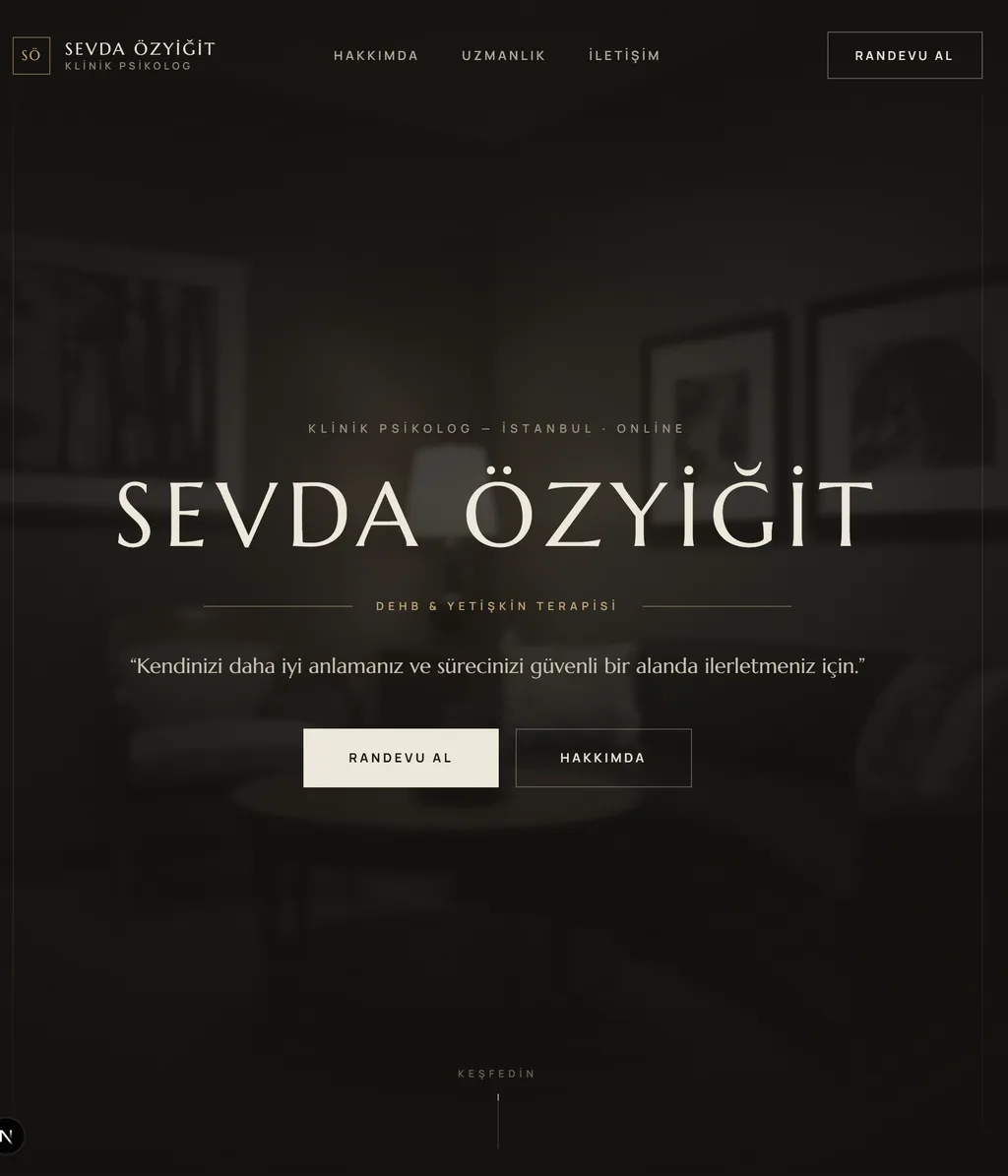 Yayına alınmış bir site — örnek bir psikolog sitesinin ana sayfası