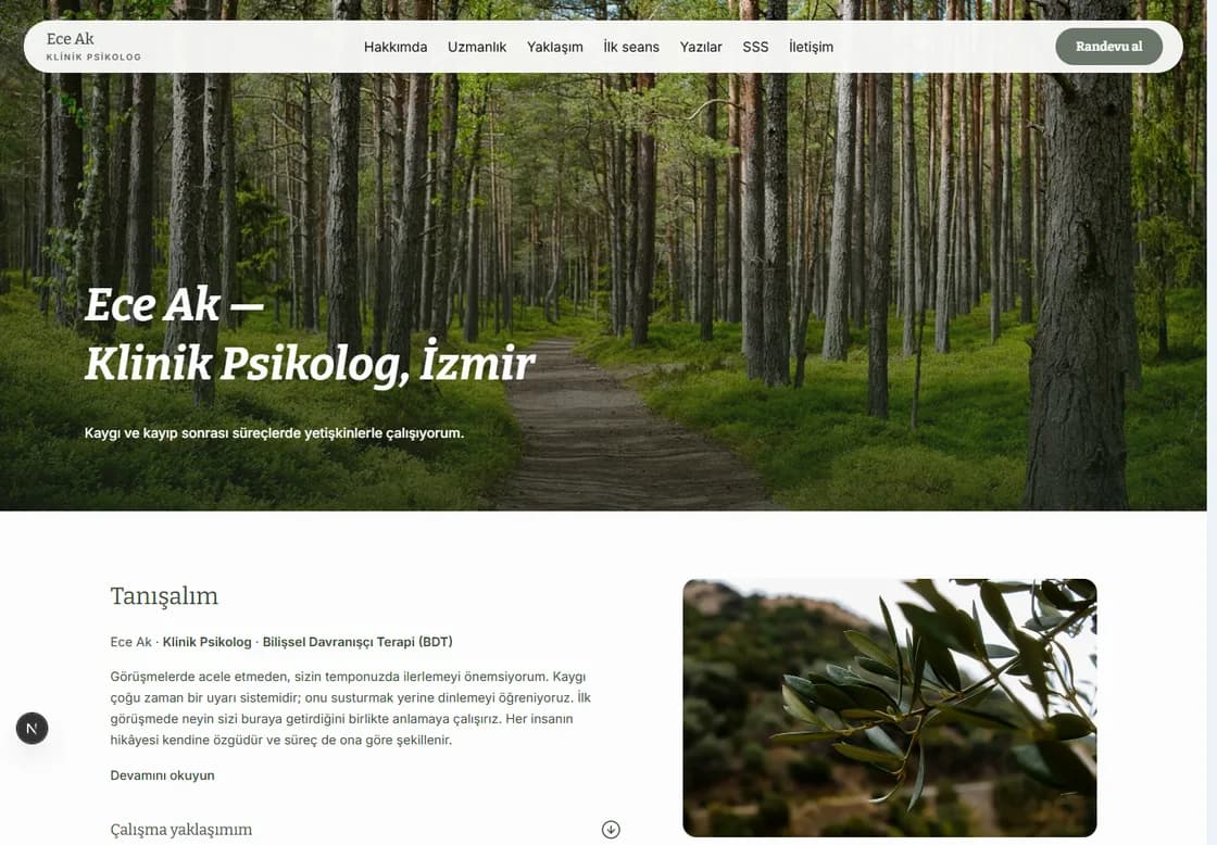 Patika şablonuyla kurulmuş bir psikolog sitesinin ana sayfası