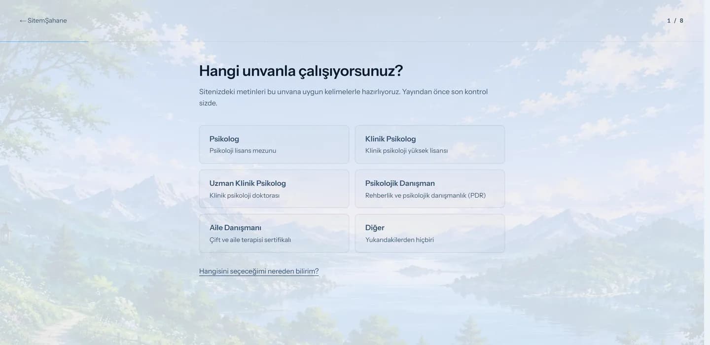 Kayıt akışının ilk adımı: unvan seçimi ekranı