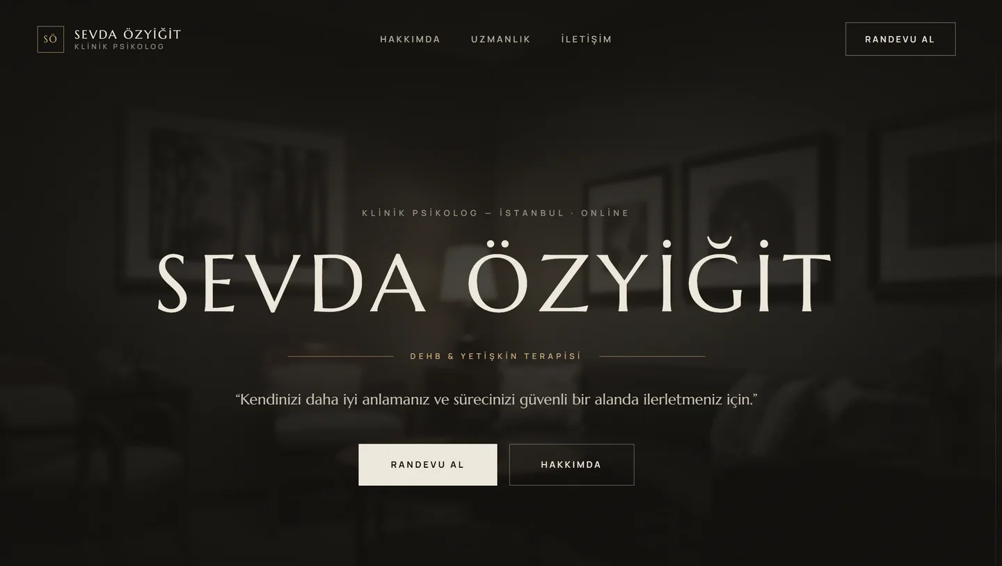Yayına alınmış bir site — örnek bir psikolog sitesinin ana sayfası